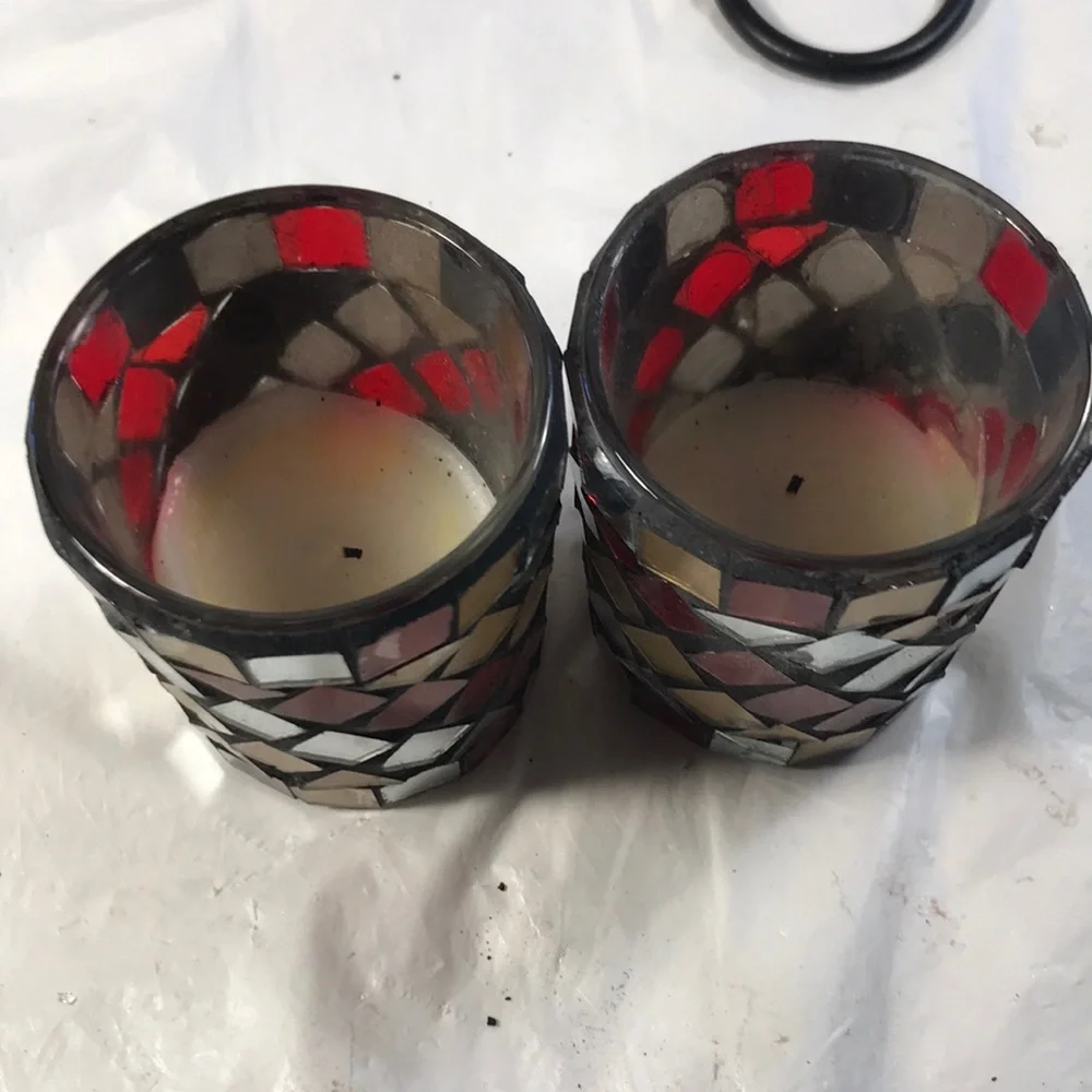 Decorative Metal and Mosaic Candle Holders and Stones Vintage Wall Sconces